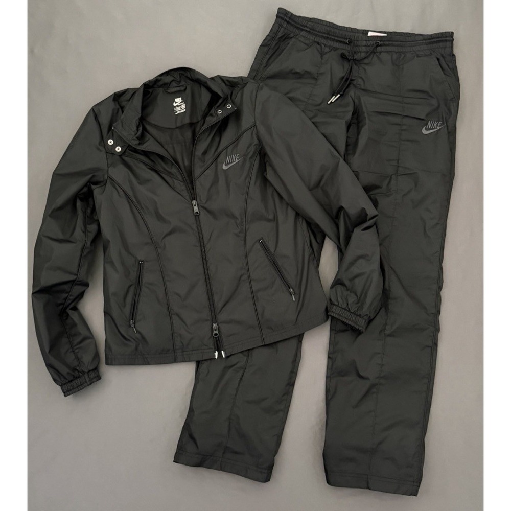 Nike Sportswear Windbreaker Jacket Set Womens Size Small Black Pants Track Vtg